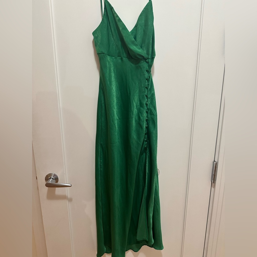 Zara Green Ruched One Shoulder Gown